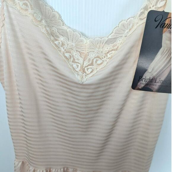 Vintage Vanity Fair Bright Lines Full Slip Sea Pearl Stripe Pink Lace 36 New - Picture 3 of 9